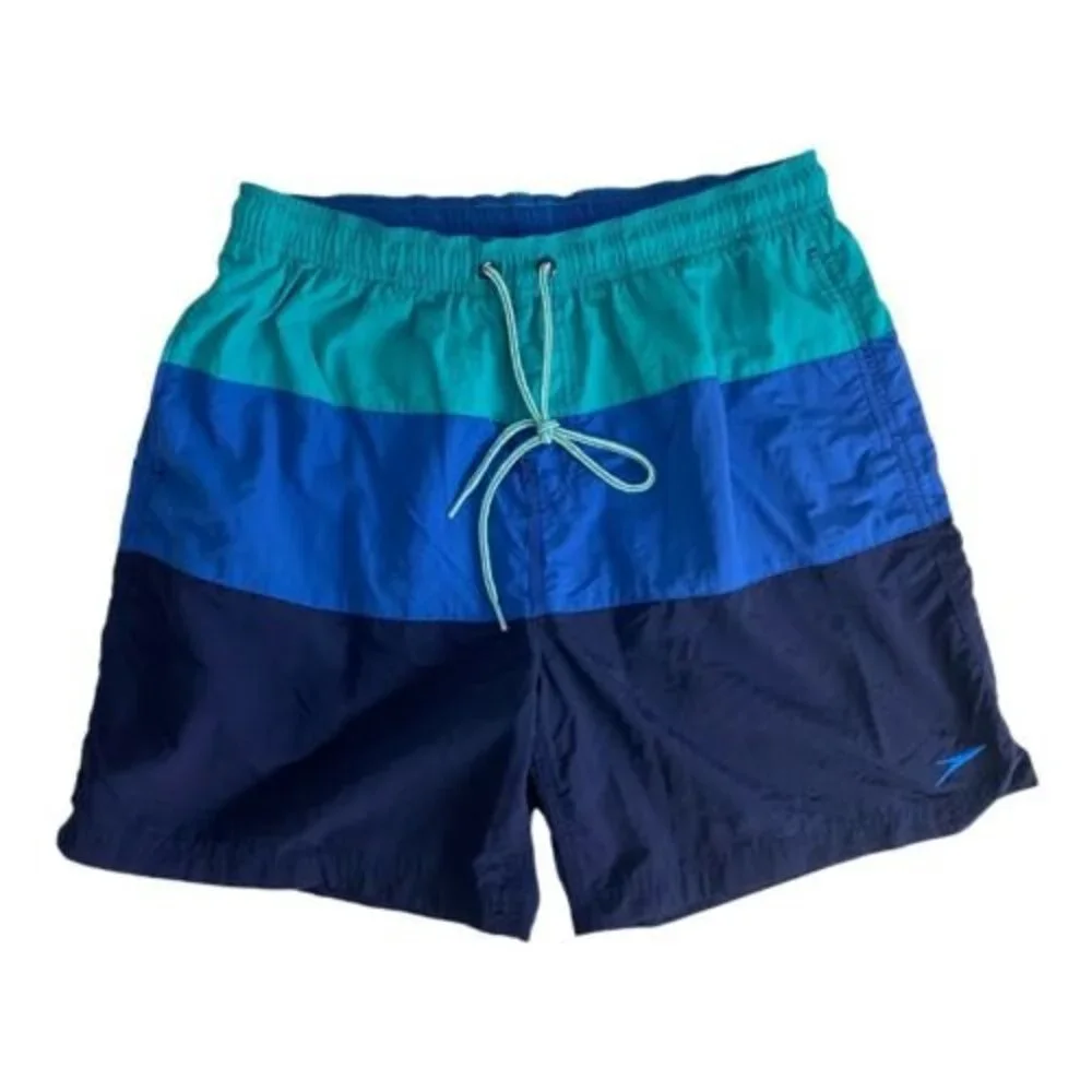 Speedo Mens Swim Trunks Shorts Size Large Blue Elastic No Lining Pockets
